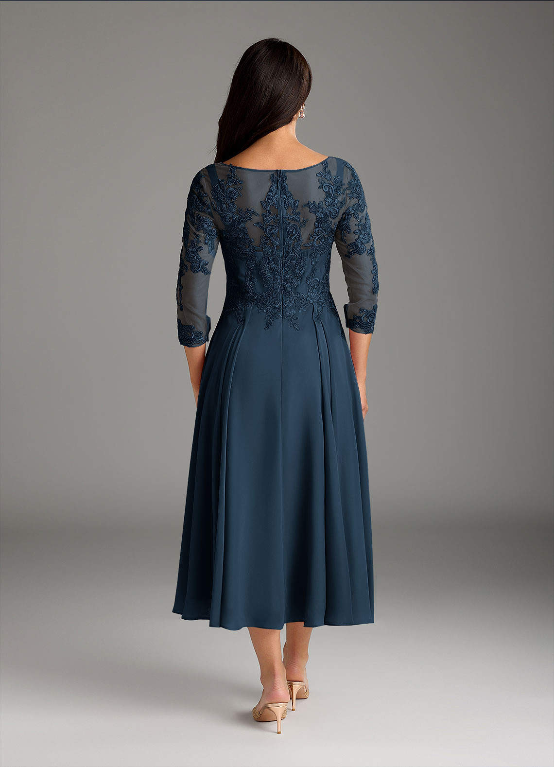 Azazie Marge Mother of the Bride Dresses Dark Navy A-Line Scoop Lace Chiffon Dress image2