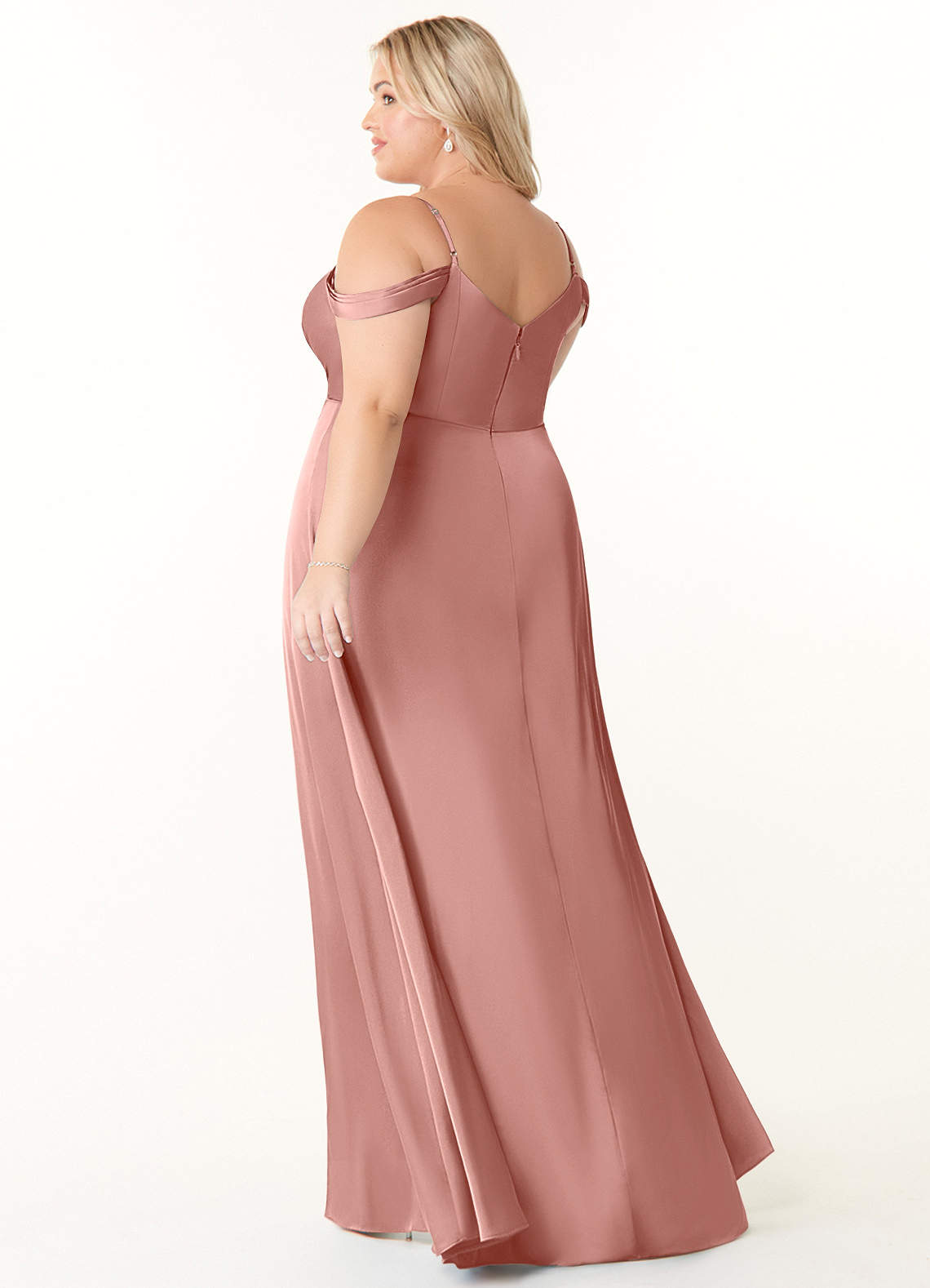 Azazie Ocean Vestidos de damas de honor Vestido de Rosetón de Satén Elástico de Corte en A con Cuello en V Plisado image8