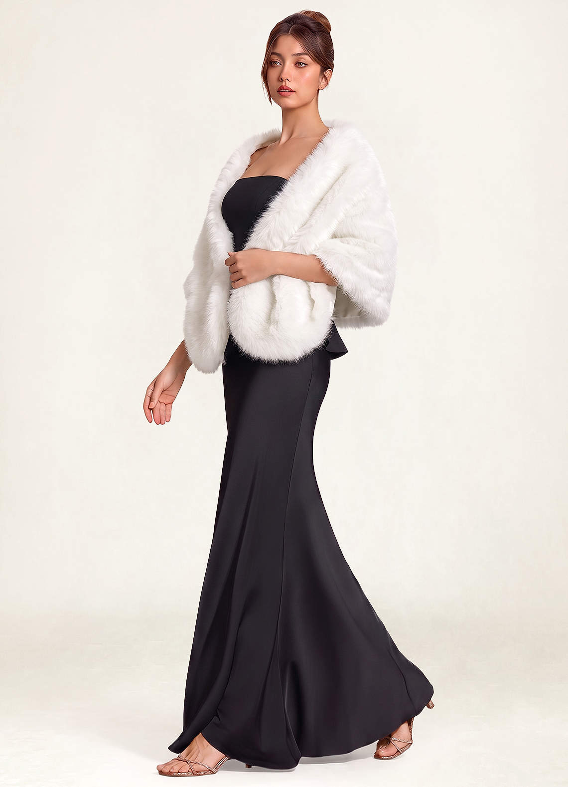 front Luxurious Faux Fur Evening Stole Wrap