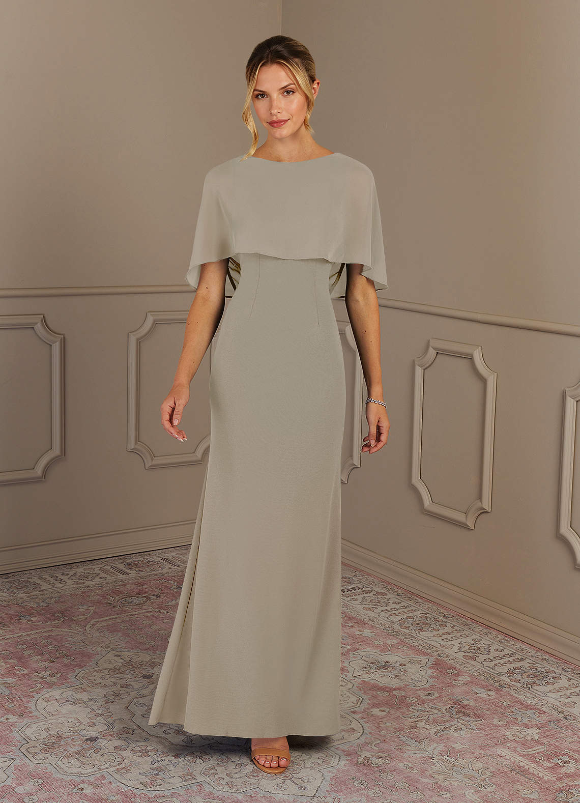 Azazie Dion vestidos de madre de la novia Vestido de Gris Pardo de Crepé elástico de Recto con Scoop image2