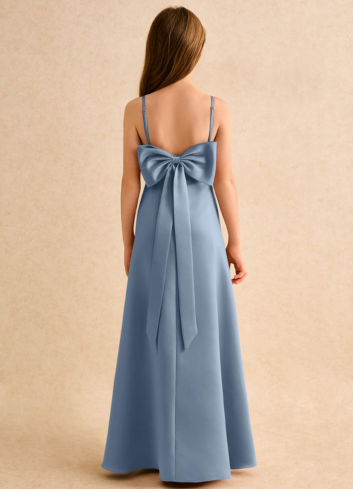 Azazie Joella Girls Formal Flower Girl Dresses Dusty Blue A-Line Pleated Matte Satin Dress image3