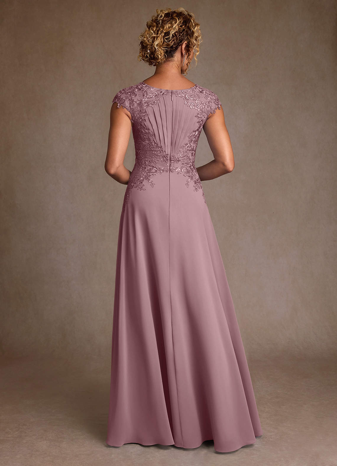 Azazie Christi Mother of the Bride Dresses Dusty Rose A-Line Lace Chiffon Dress image1