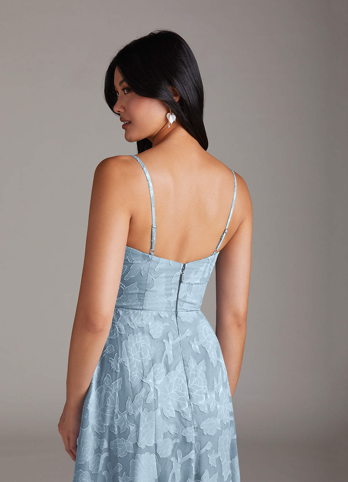 Azazie Moira Bridesmaid Dresses Sky Blue A-Line Side Slit Floral Burnout Dress image5