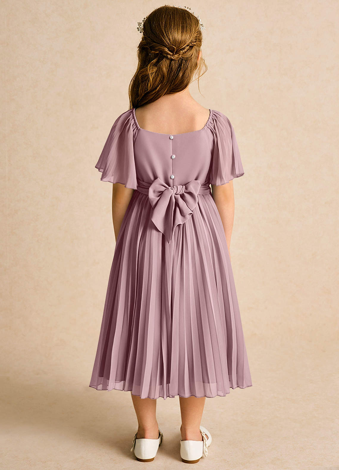 Azazie Gisele Abiti da Ragazza di Fiori Abito A-Line in Chiffon Plissettato Rosa Polverosa image5