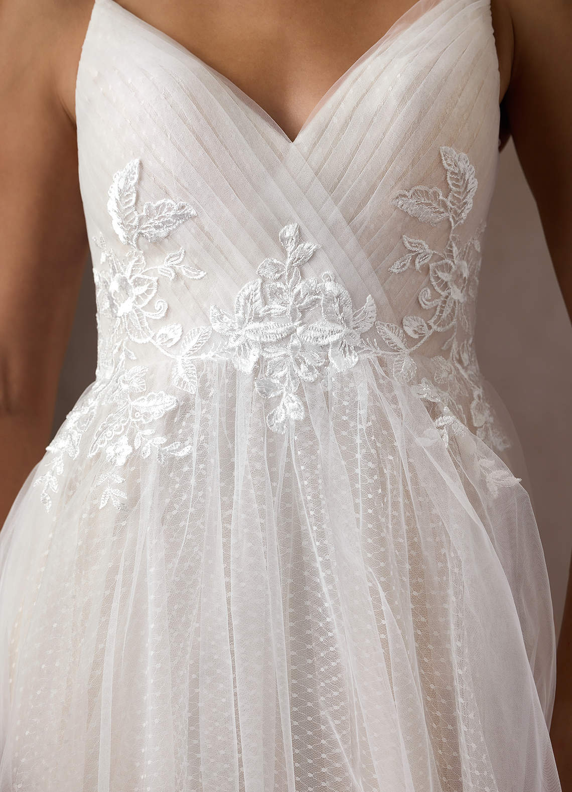 Azazie Liana Wedding Dresses Diamond White A-Line V-Neck Sequins Tulle Dress image4