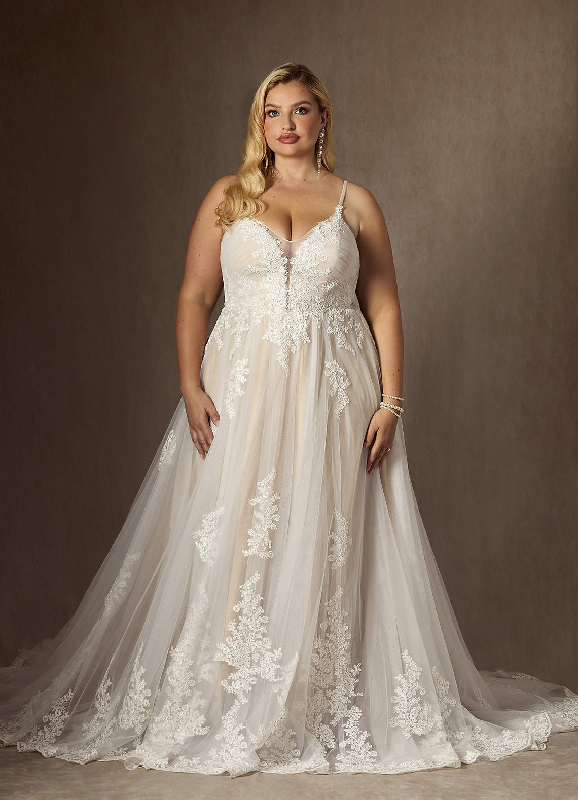 Azazie Avarie Wedding Dresses Diamond White Champagne A-Line Sequins Tulle Dress image1
