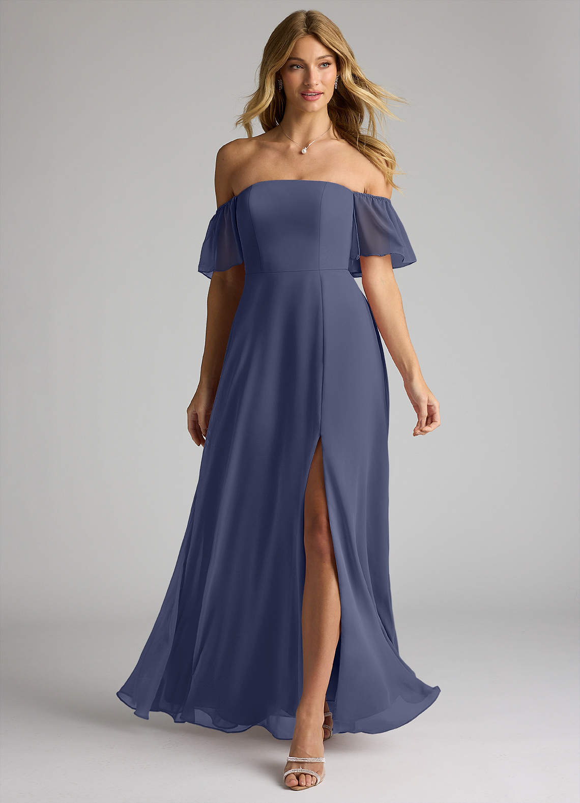 Azazie Sue Bridesmaid Dresses Stormy A-Line Off the Shoulder Chiffon Convertible Dress image1