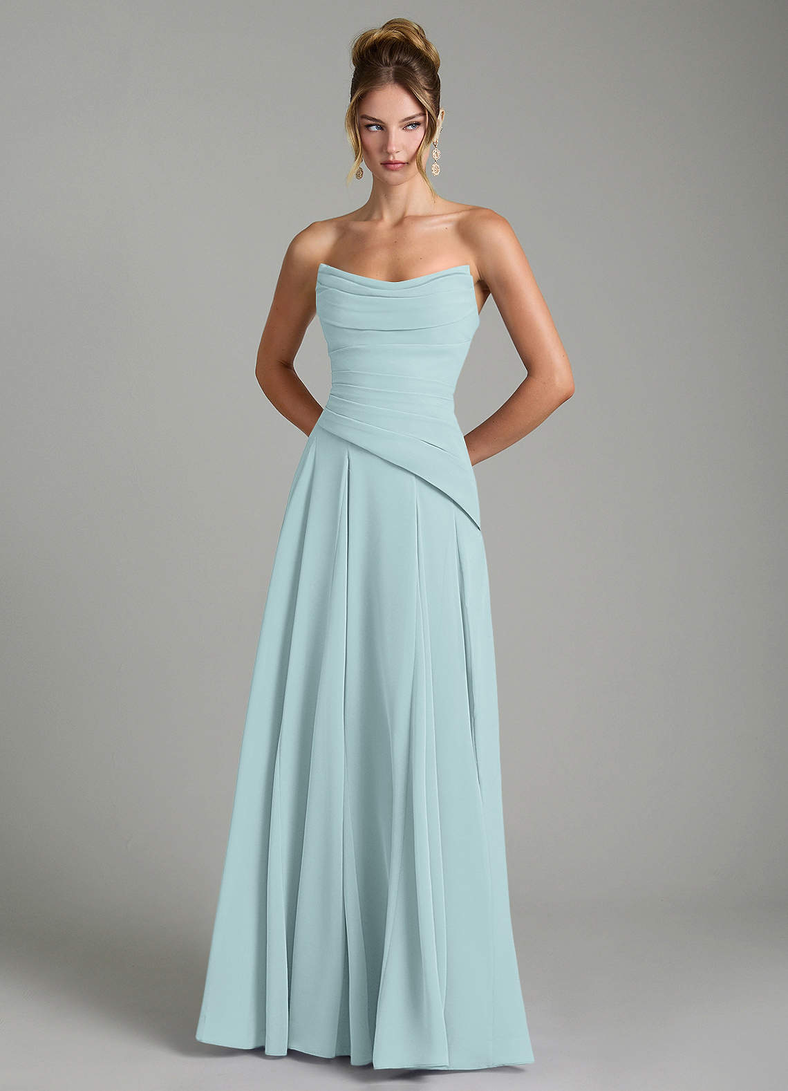 Azazie Gabriela Bridesmaid Dresses Mist A-Line Corset Chiffon Dress image6