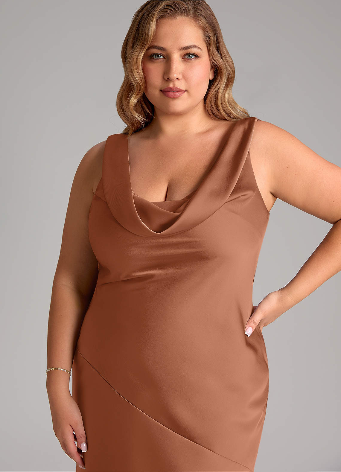 Azazie Rylina Bronzer Stretch Satin Bridesmaid Dresses | Azazie
