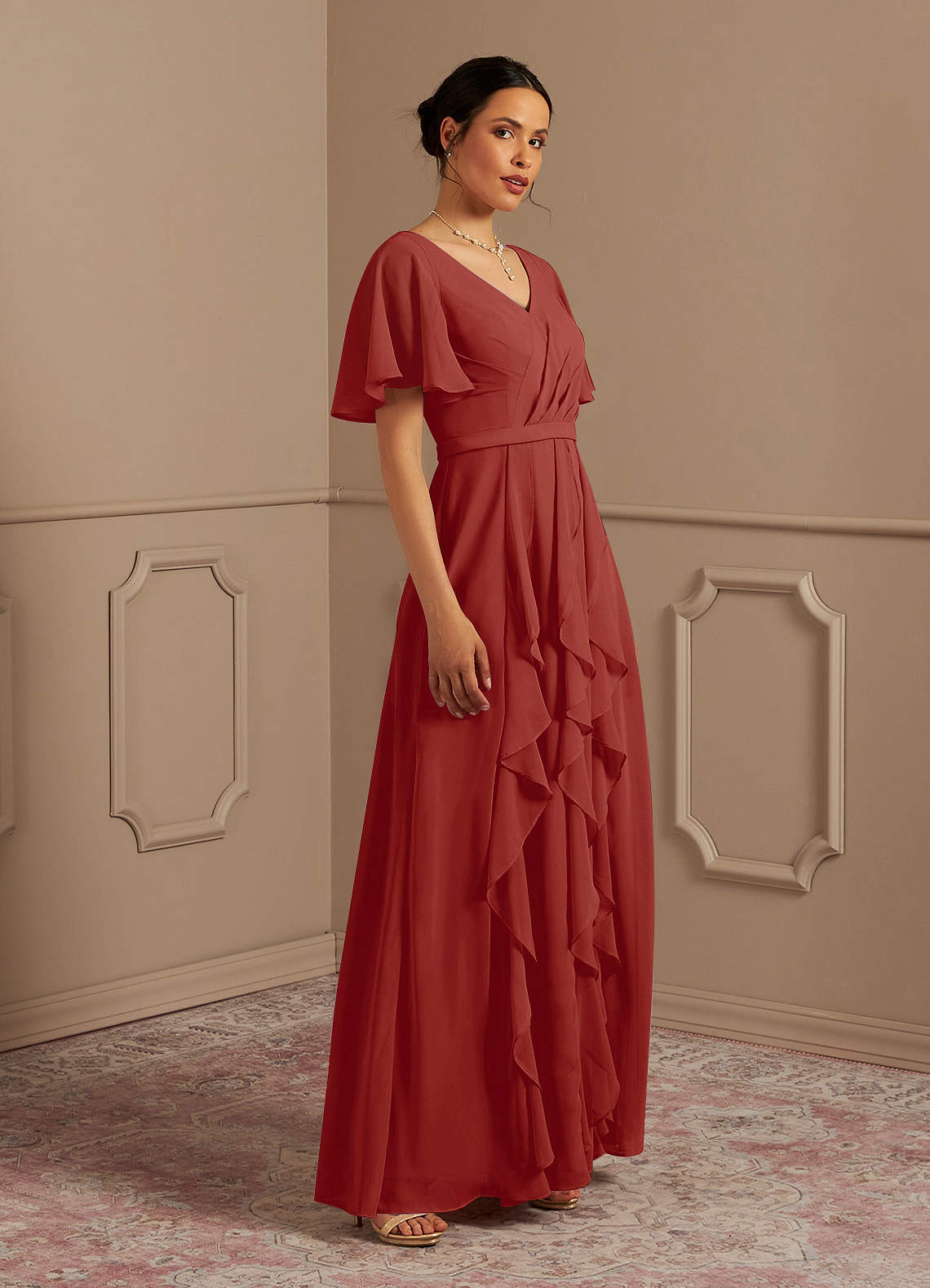 Azazie Watson Mother of the Bride Dresses A-Line V-Neck Chiffon Floor-Length Dress image1