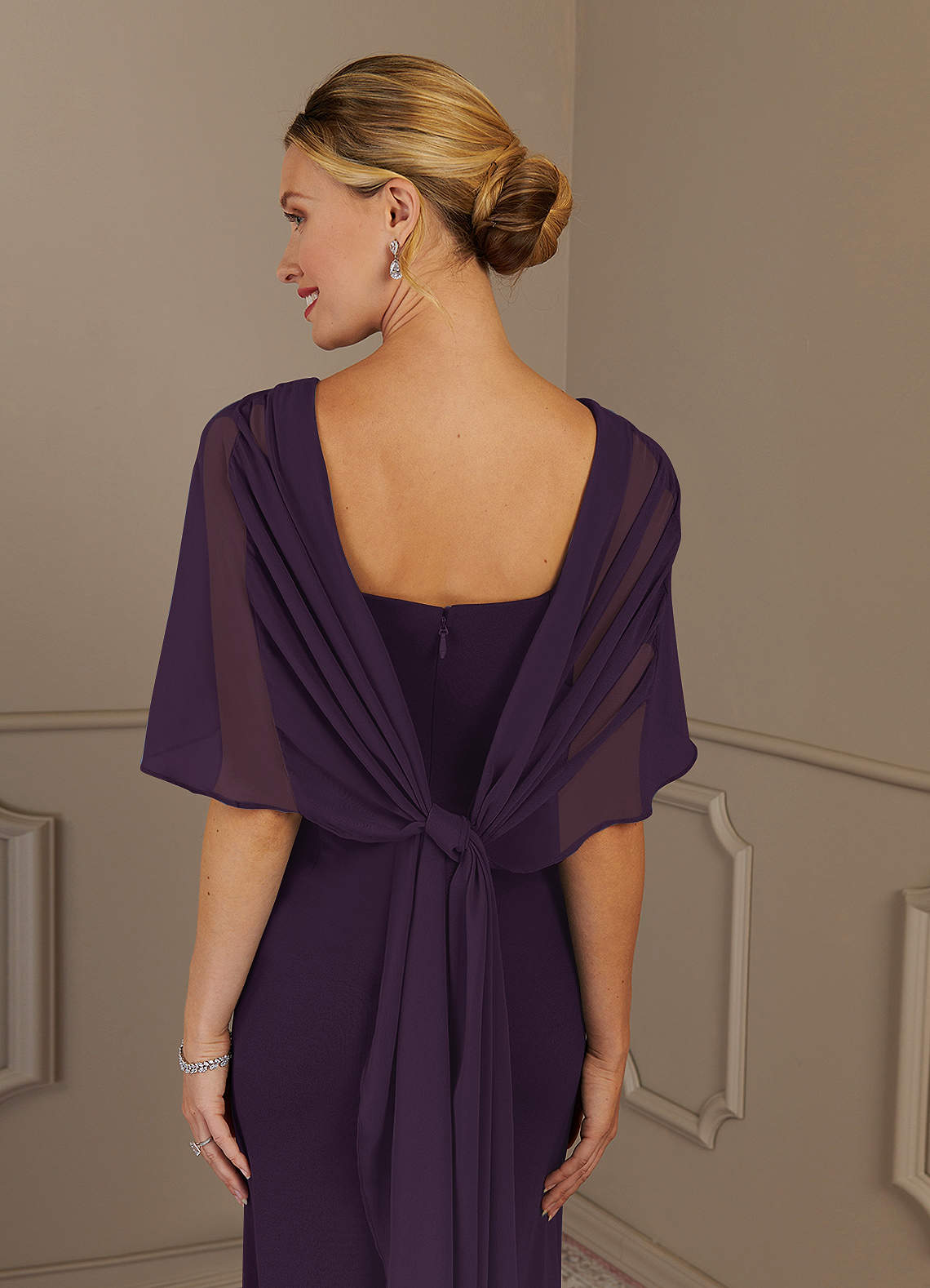 Azazie Dion Plum Sheath Scoop Stretch Crepe Dress Mother of the Bride