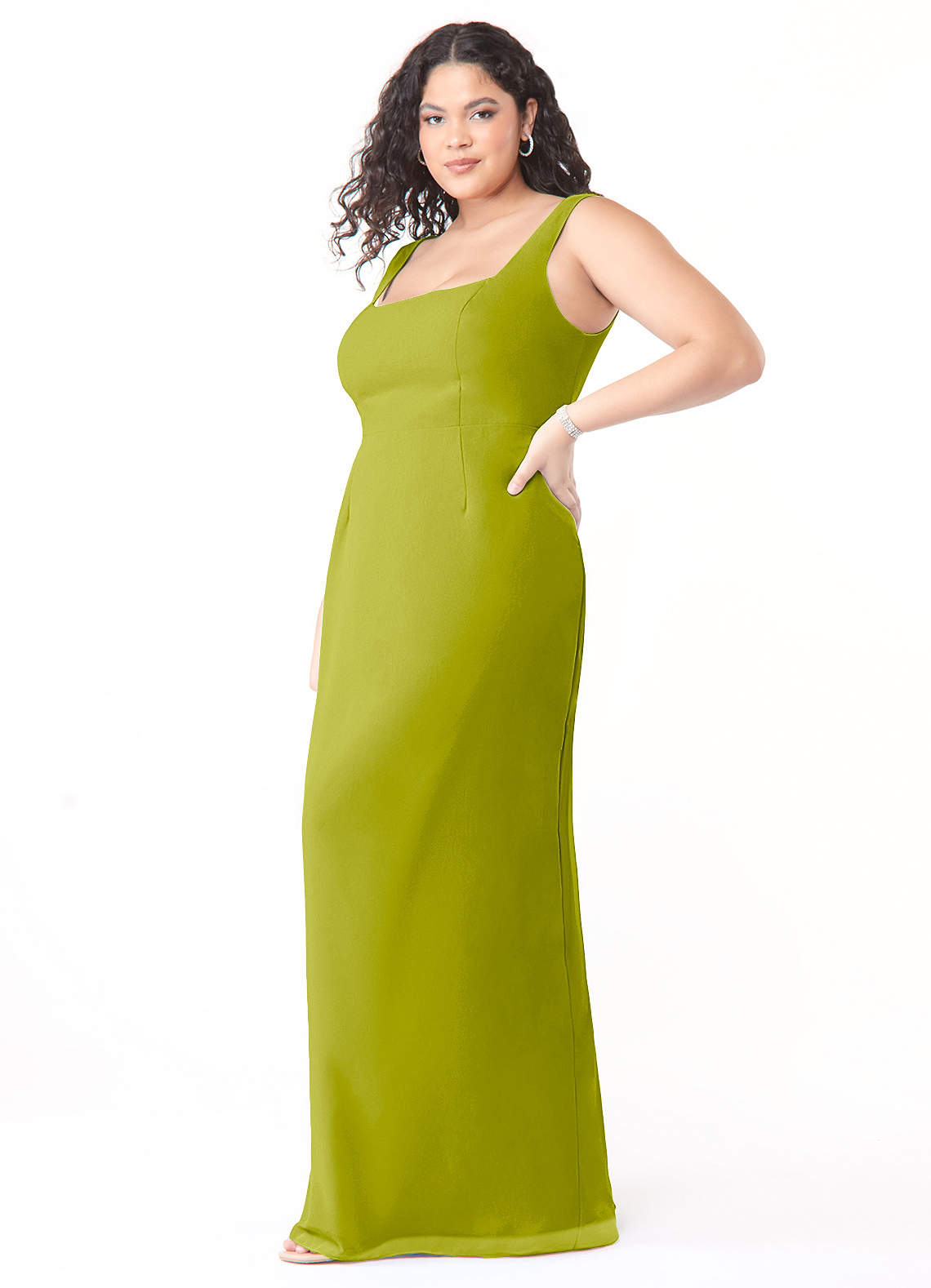 Azazie Flori Bridesmaid Dresses Lemongrass Sheath Square Neckline Chiffon Dress image1