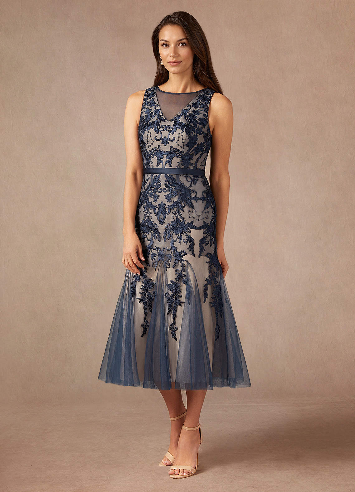 Azazie Herrin Mother of the Bride Dresses Dark Navy Champagne Mermaid Lace Dress image1