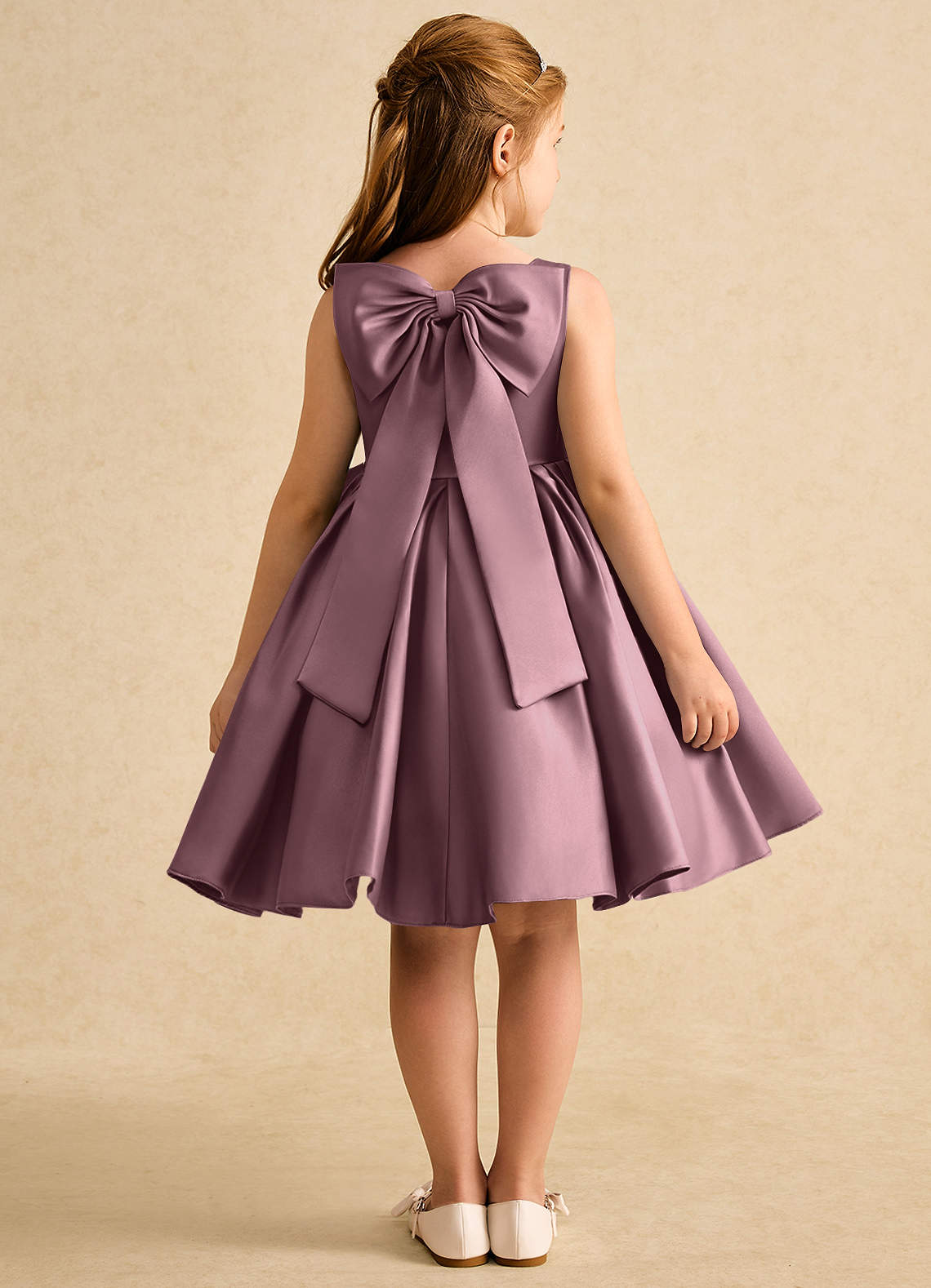 Azazie Jessie Flower Girl Dresses Vintage Mauve A-Line Bow Matte Satin Dress image1