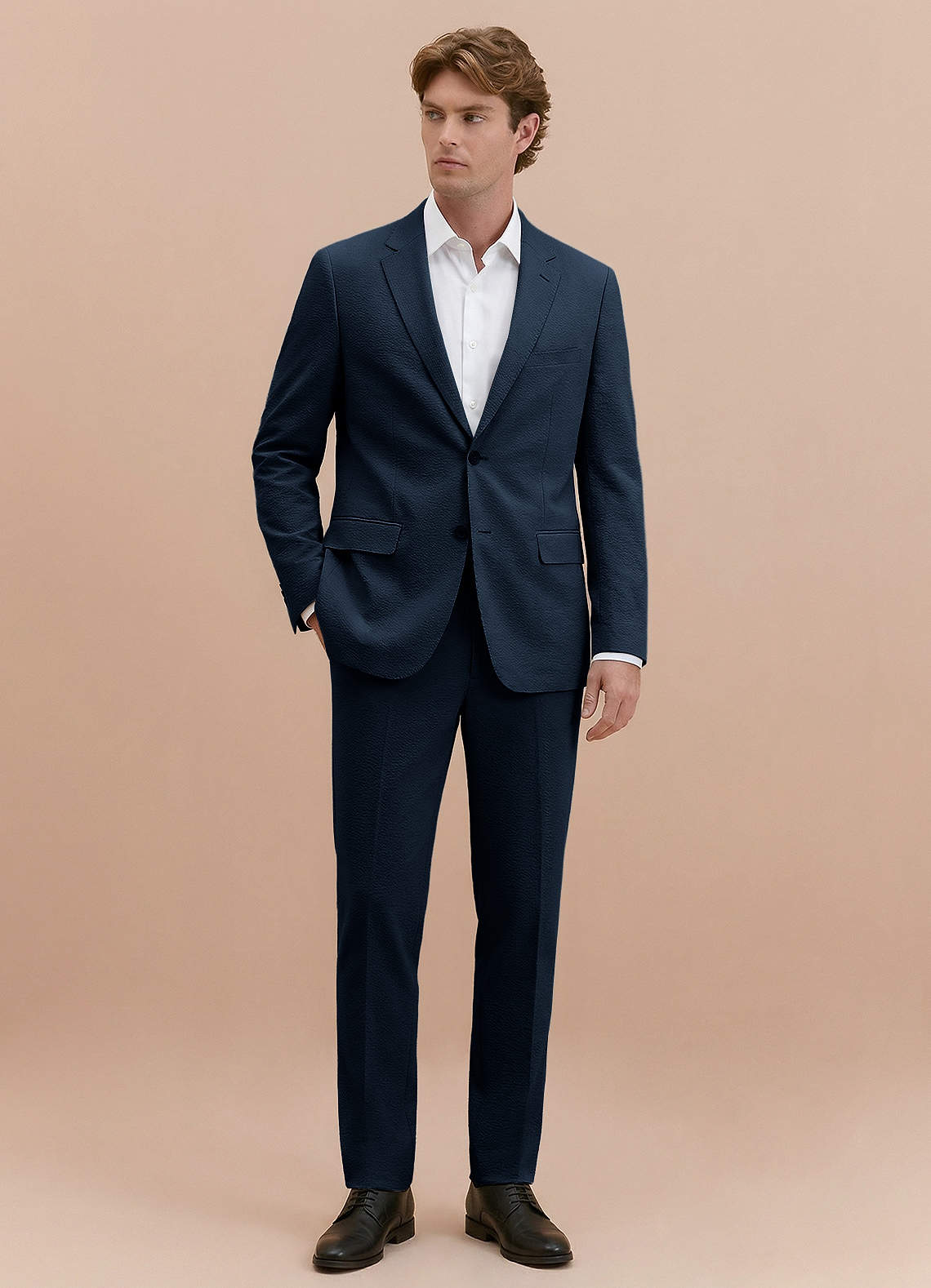 Miles Navy Blue Seersucker Trousers Suit | Suit Sets |Azazie