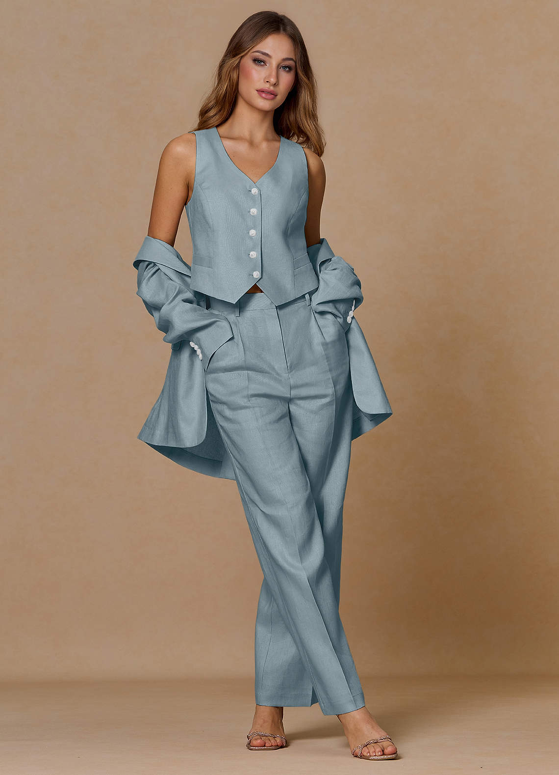 Belicia Dusty Blue 100% Linen 3-Piece Suit | Azazie