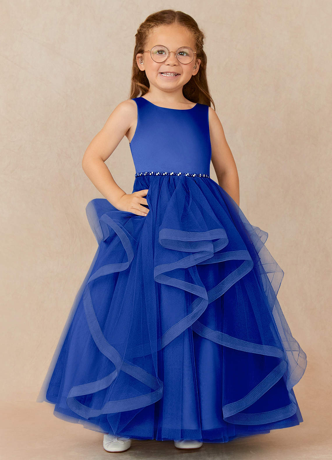 Azazie Sofia Flower Girl Dresses Royal Blue A-Line Beaded Tulle Dress image1