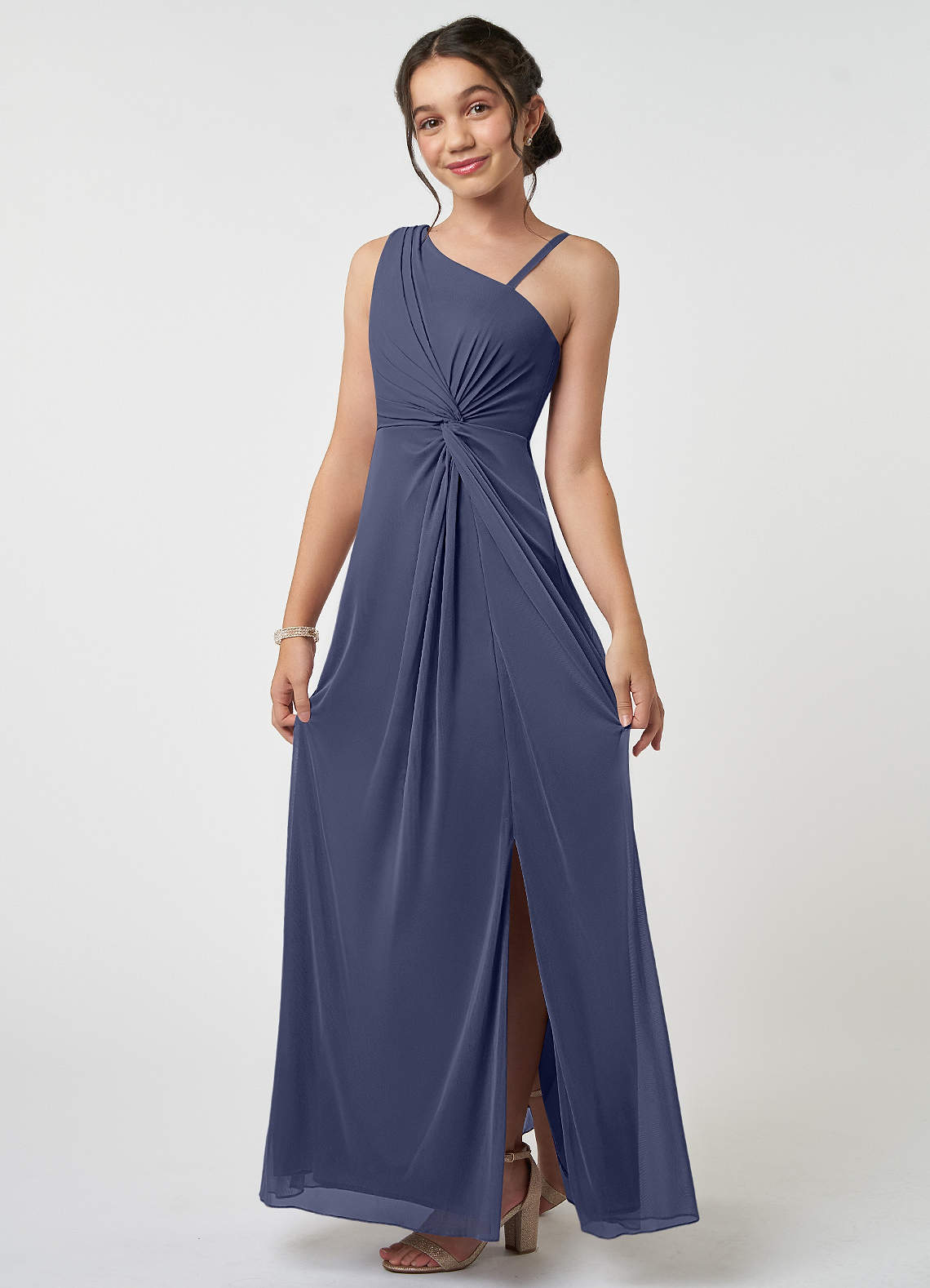 Azazie Brooke Junior Stormy A-Line Pleated Mesh Dress image2