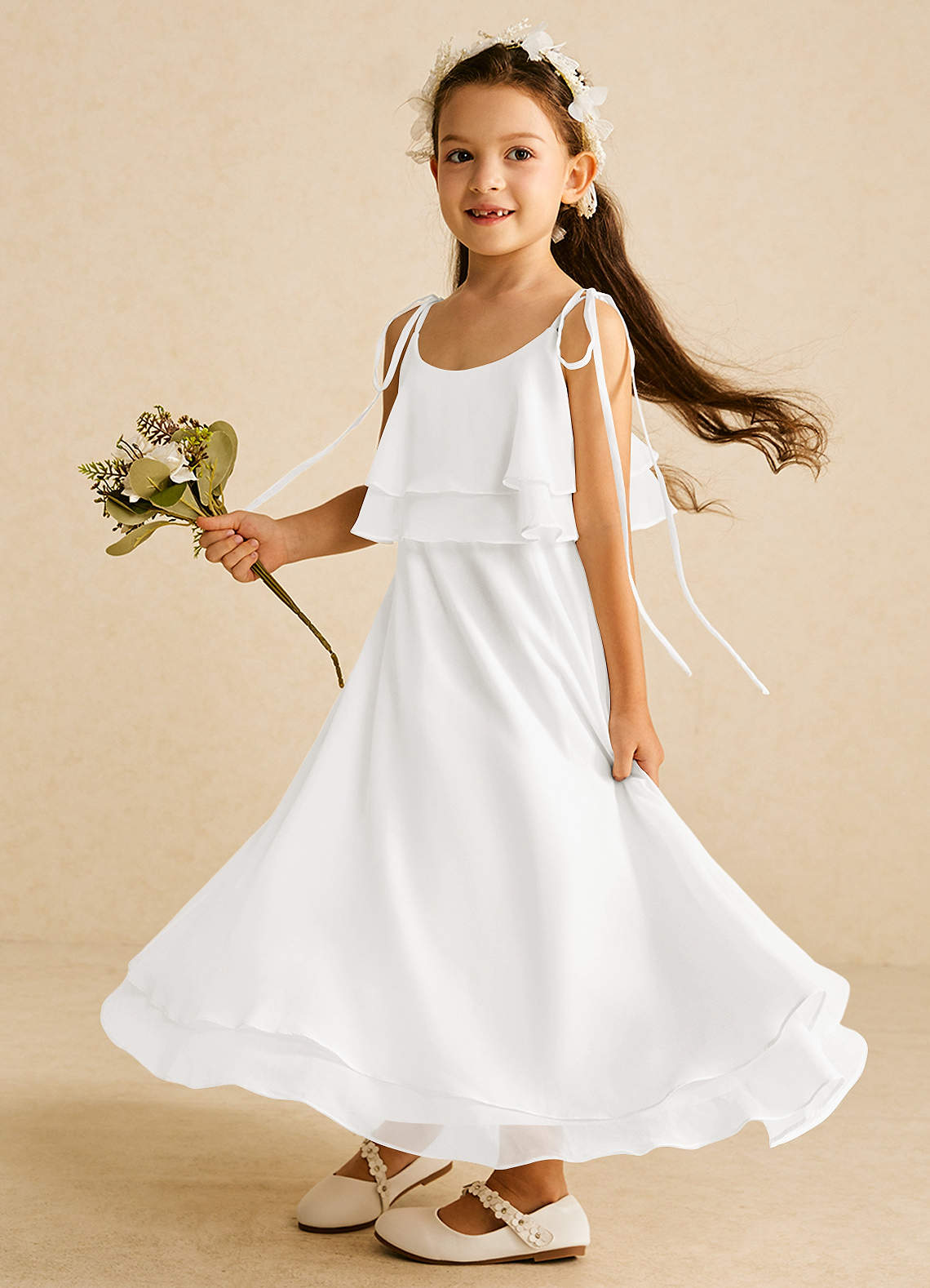 white christmas dresses Organza Puff Sleeve Communion Gown PREORDER 5t-6
