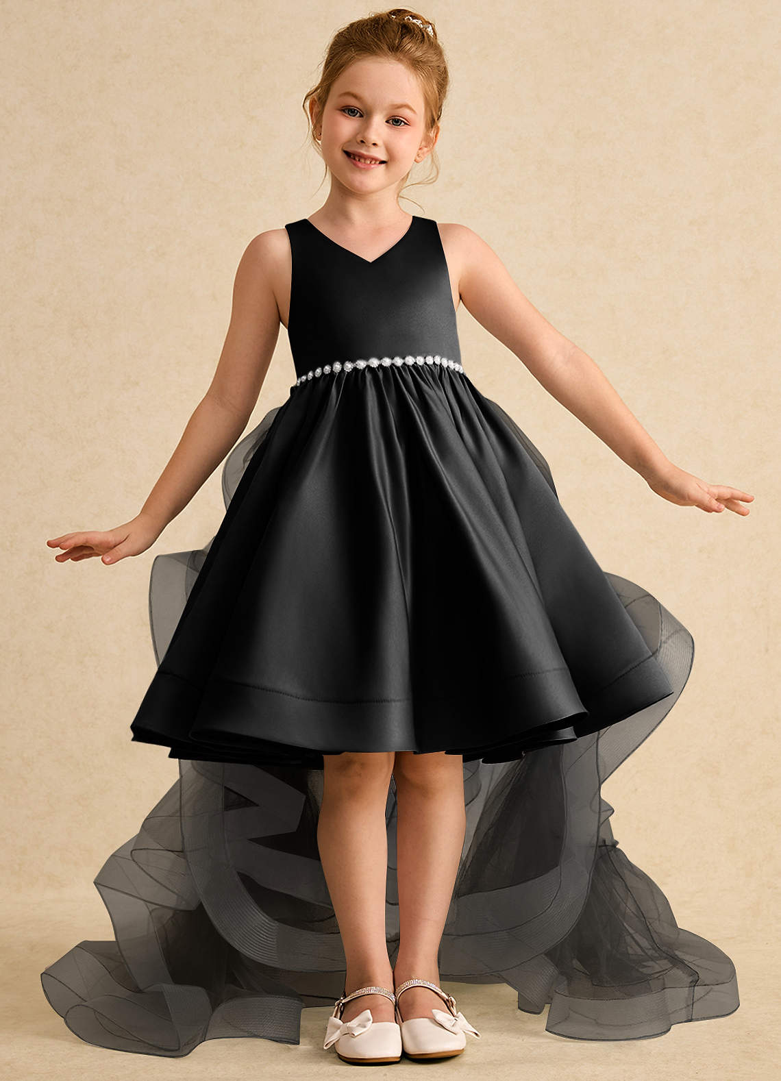 Azazie Julietta Robe Demoiselle D'honneur Fillette Robe Princesse en Tulle Convertible Noir image1