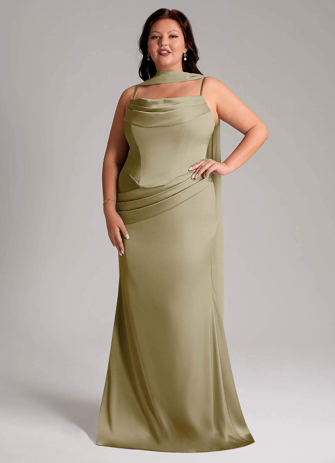 Azazie Sorrel Bridesmaid Dresses Moss Green Mermaid Strapless Stretch Satin Convertible Dress image1