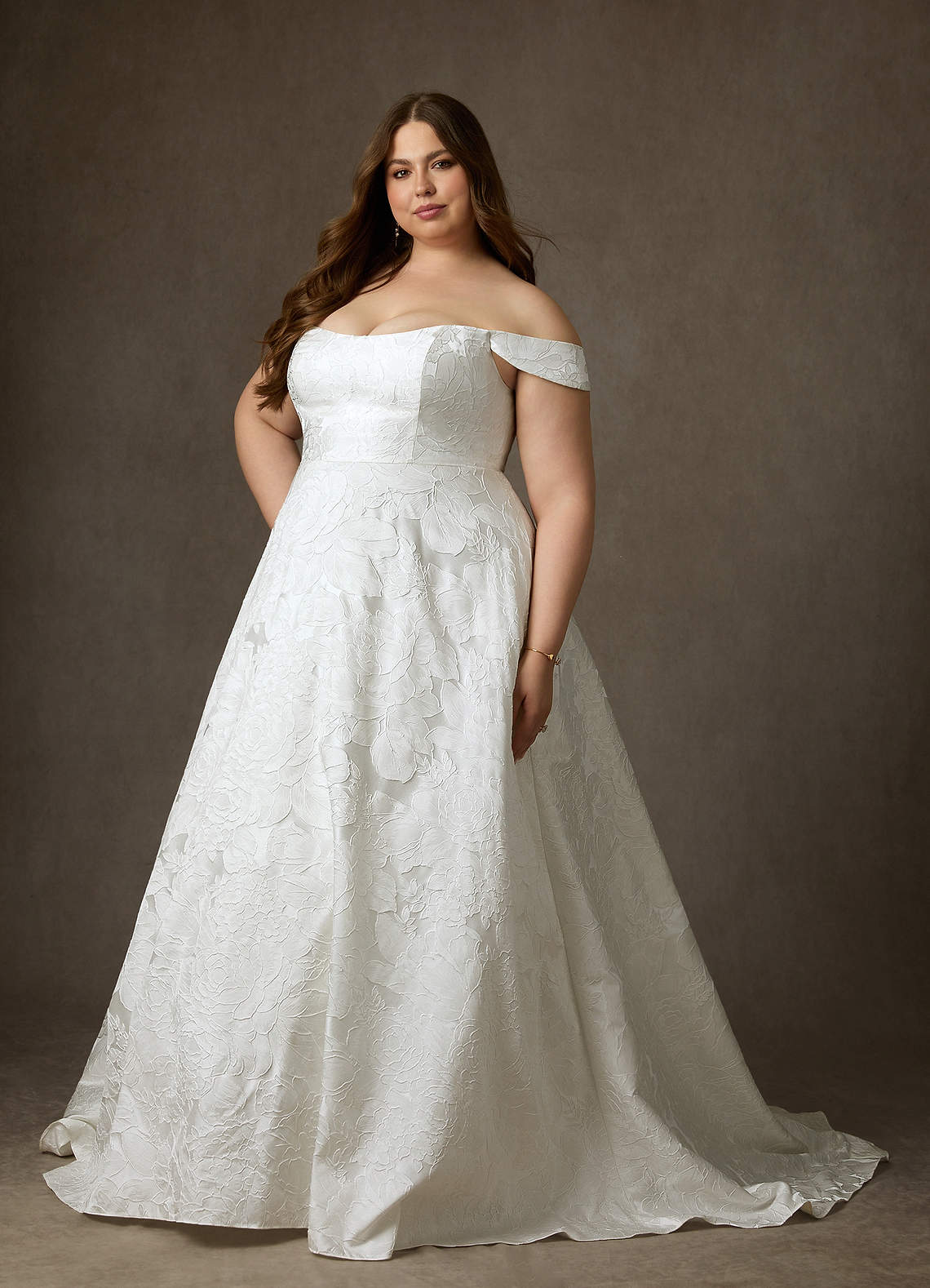 Azazie Amaya Hochzeitskleider Ballkleid Schulterfrei Blumen-Jacquard Kleid Diamantweiß image12
