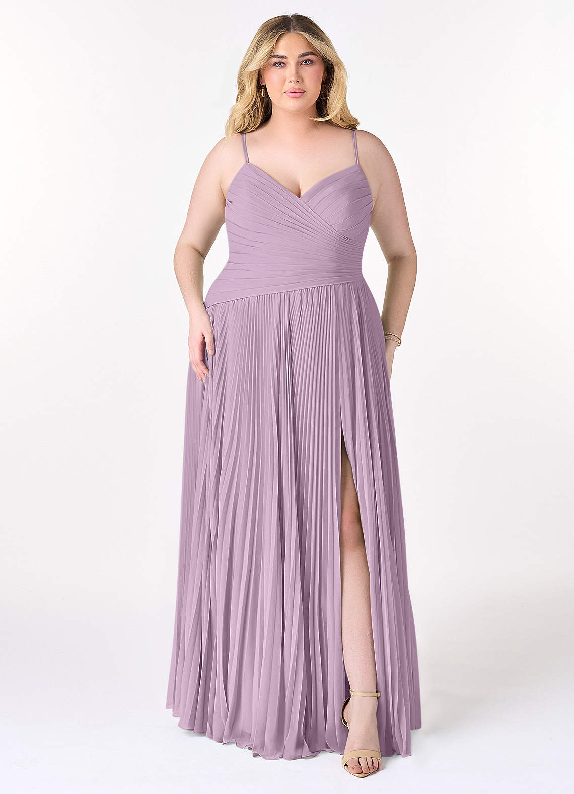 Azazie Vini Bridesmaid Dresses Wisteria A-Line V-Neck Pleated Chiffon Dress image1