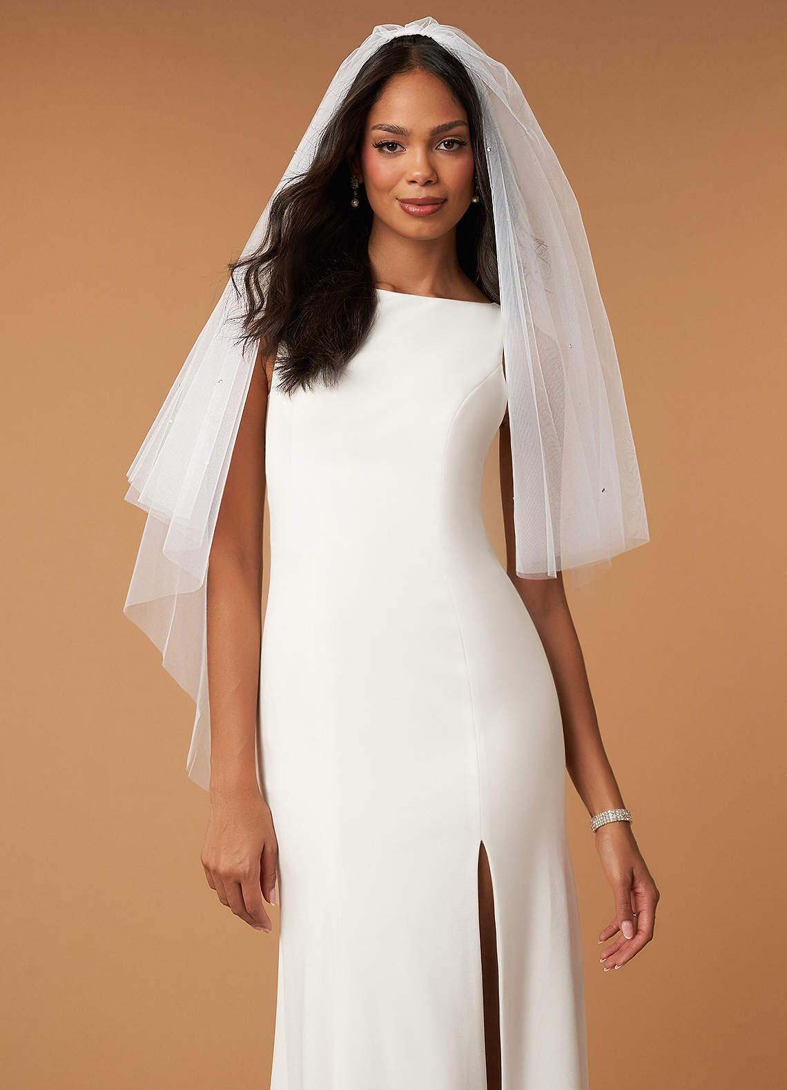front Juniper Rhinestones Waltz Length Veil With Blusher