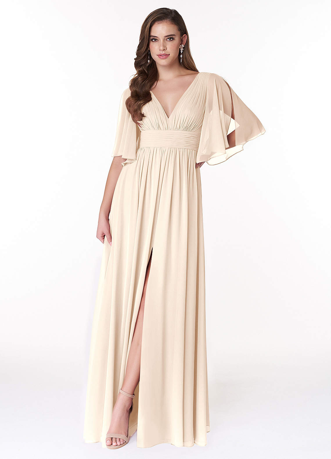 Azazie Temeka Bridesmaid Dresses White Alabaster A-Line Ruched Chiffon Dress image1
