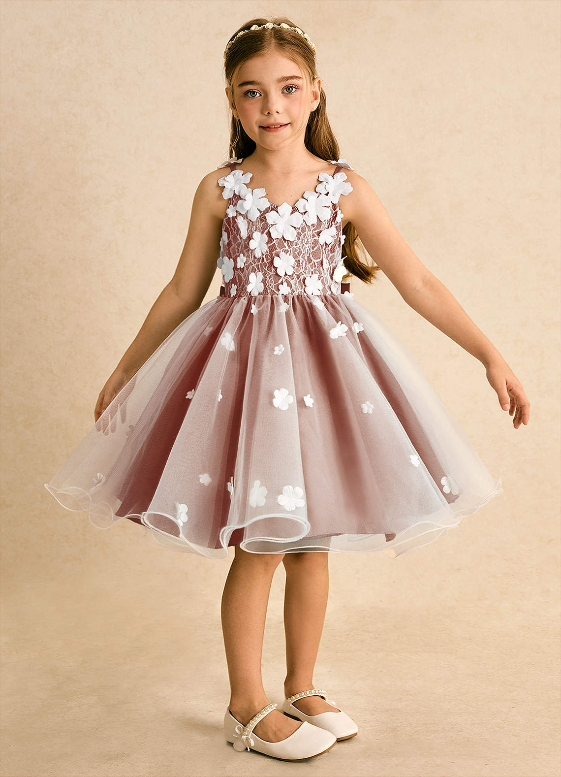 Azazie Junebug Robe Demoiselle D'honneur Fillette Robe Princesse en Tulle Dentelle Ivoire Auburn image5
