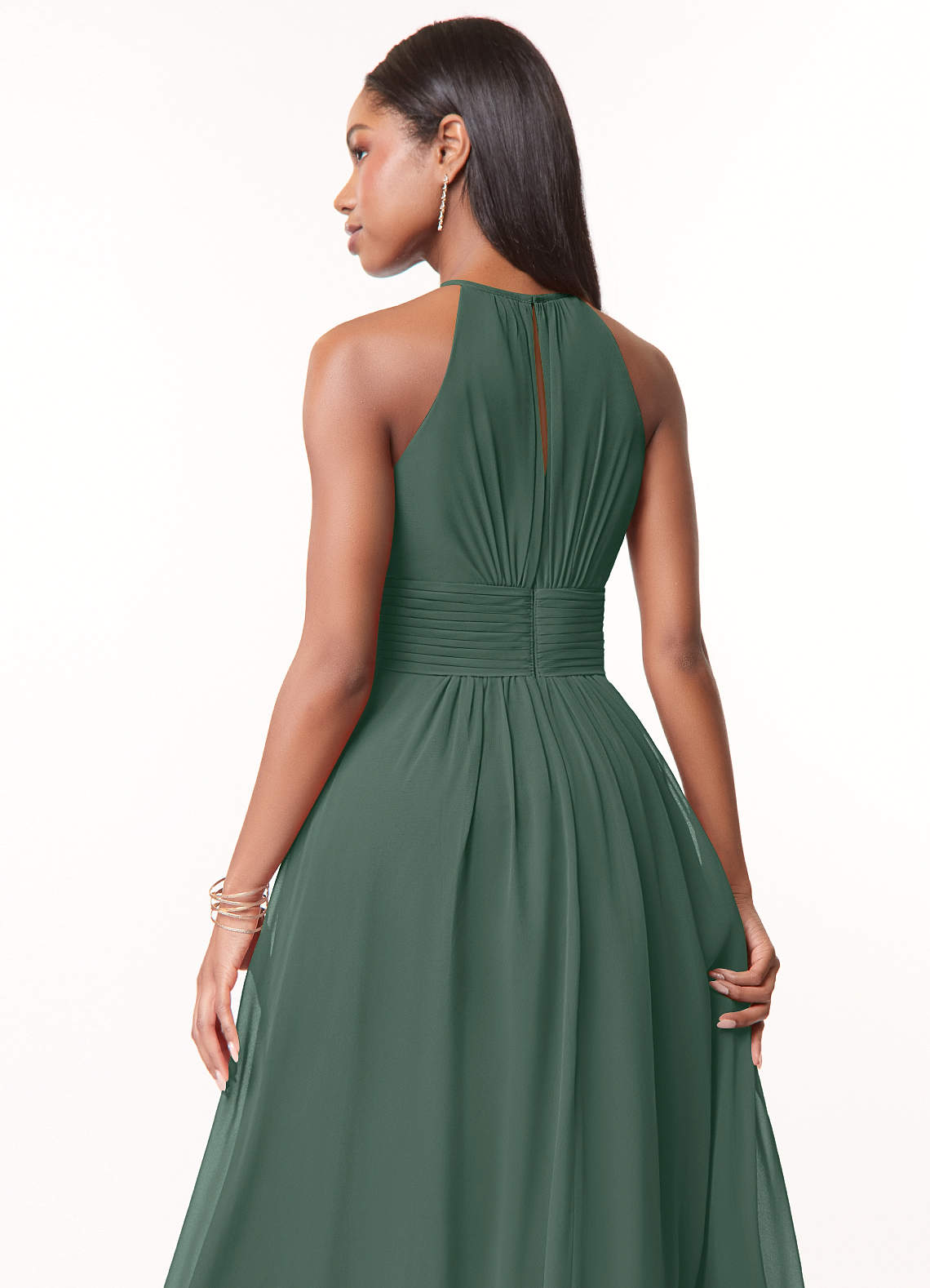 Azazie Bonnie At-home Try On Dresses Burgundy A-Line Keyhole Ruched Chiffon Dress image3