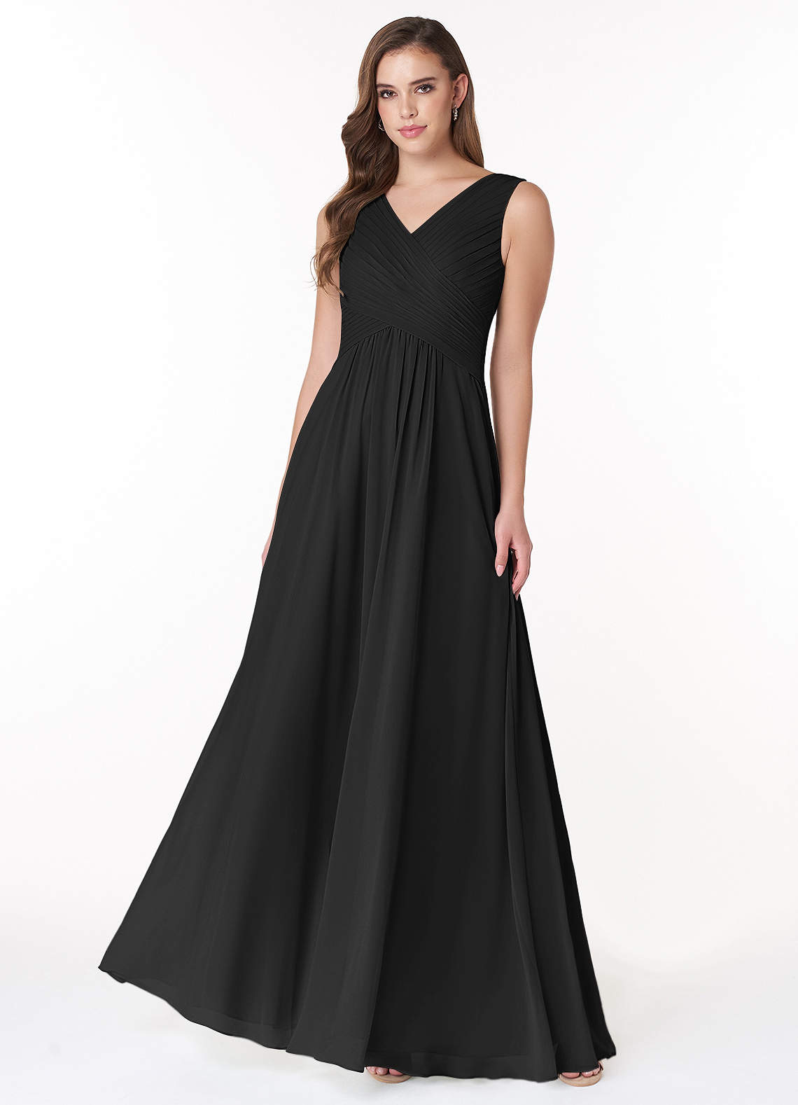 Azazie Flora Brautjungfernkleider A-Linie Plissee Chiffon Kleid Schwarz image1