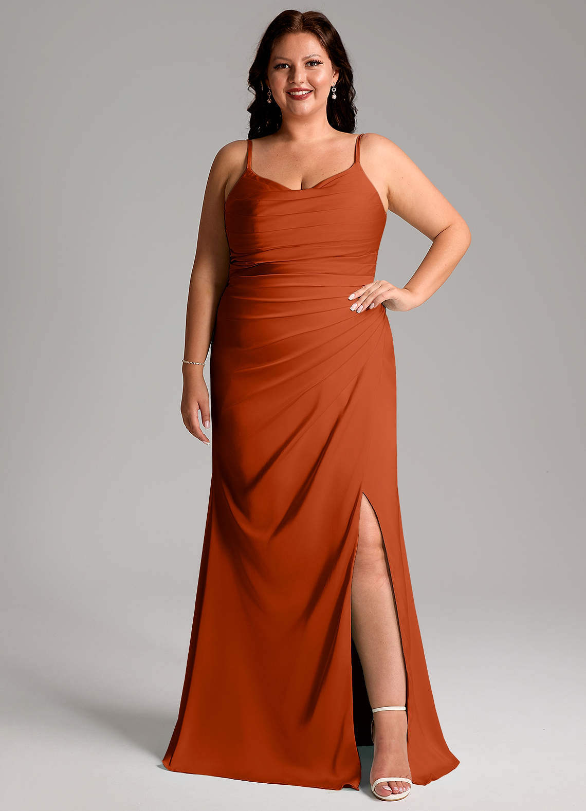 Azazie Deandra Bridesmaid Dresses Paprika Mermaid Pleated Stretch Satin Dress image1