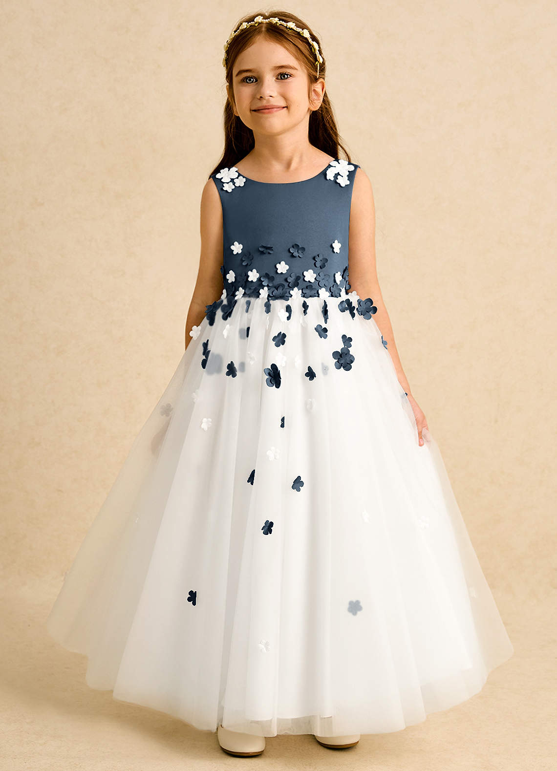 Azazie Eleni Flower Girl Dresses Ivory Neptune Ball-Gown Bow Tulle Dress image1