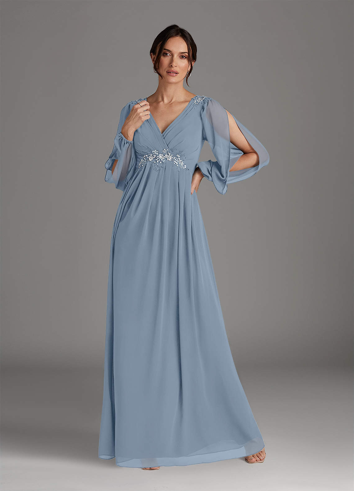 Azazie Gypsy Mother of the Bride Dresses Dusty Blue A-Line V-Neck Sequins Chiffon Dress image1