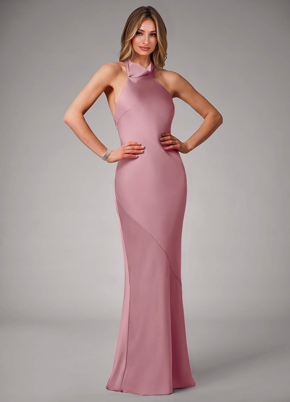 Azazie Velli Bridesmaid Dresses Vintage Mauve Mermaid Stretch Satin Dress image1