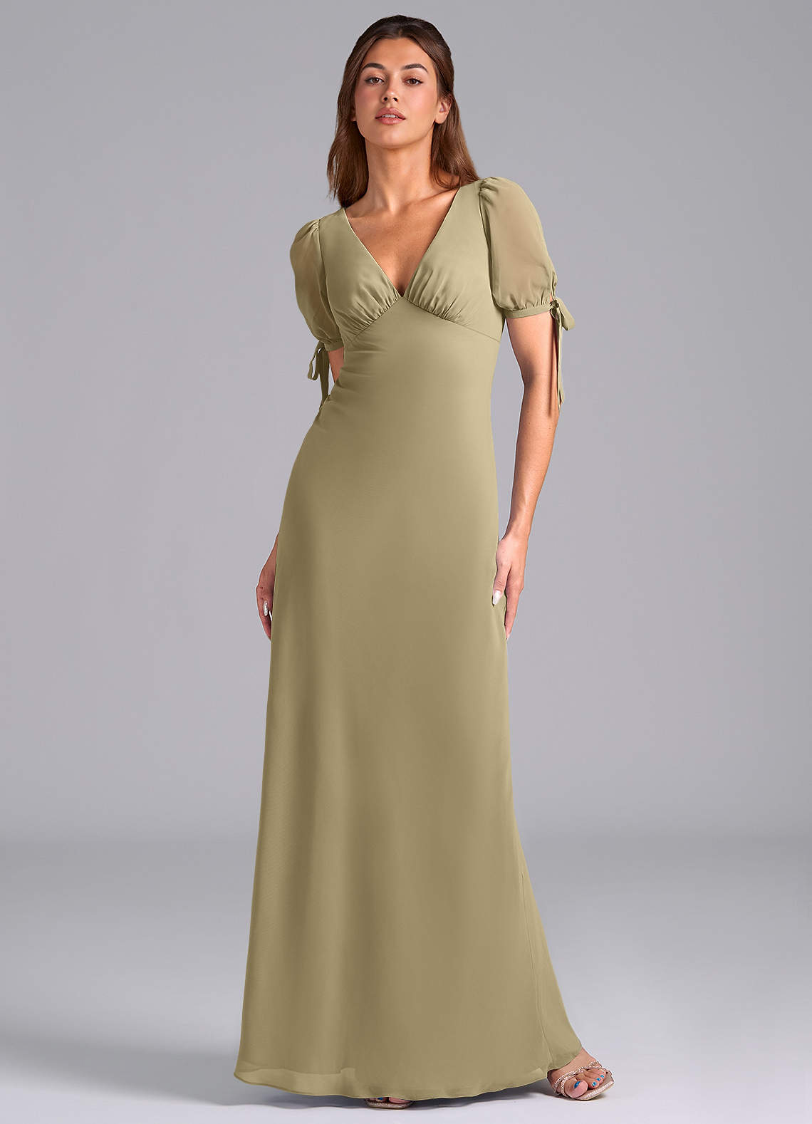 Azazie Pheby Bridesmaid Dresses Moss Green A-Line Pleated Chiffon Dress image1