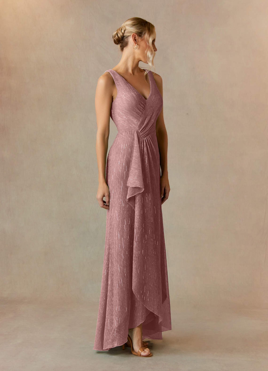 Azazie Tuscon Abiti per la Madre della Sposa Abito A-Line in Rete Metallica Increspato Rosa Polverosa image5