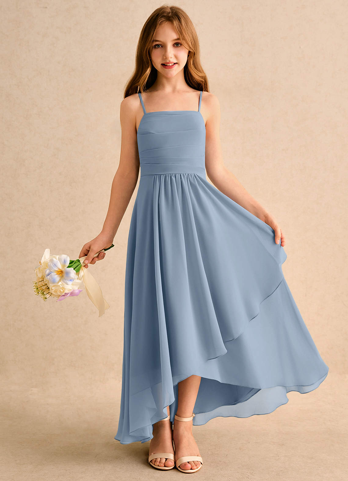 dusty blue girls dress Azazie A-Line/Princess Square Neck Asymmetrical Chiffon Girl Formal Dresses