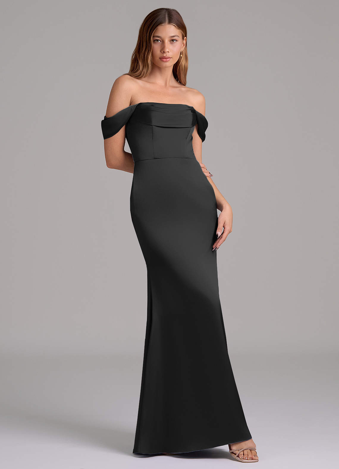 black satin off the shoulder dress Maxi this sleeveless silhouette exudes effortless glamour Lady Black Tie - Hailee
