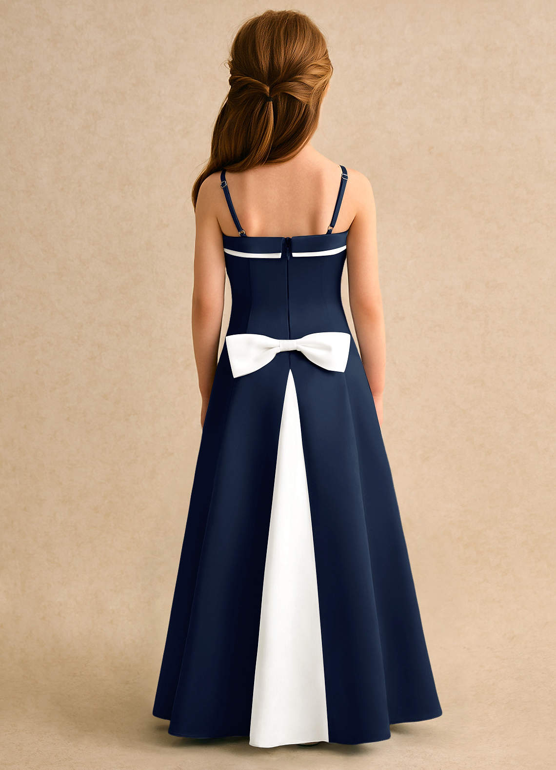 ivory and navy bridesmaid dresses Azazie A-Line/Princess Scalloped Neck Floor-Length Matte Satin Flower Girl Size:US 5 / EU 36 neckline and feminine half Primary Fabric_100% Cotton The dress viral phenomenon