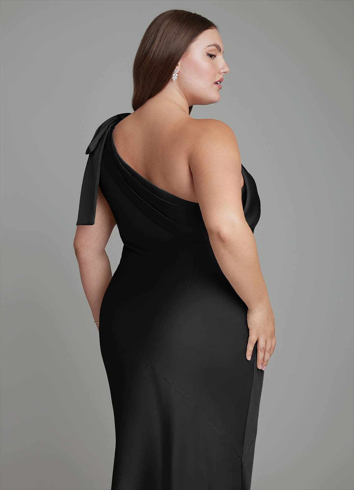 Azazie Yuanna Bridesmaid Dresses Black Mermaid One Shoulder Stretch Satin Dress image13