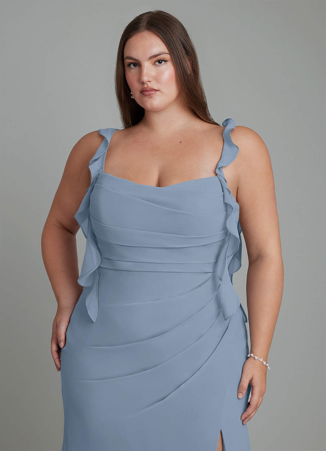 Azazie Jessamine Bridesmaid Dresses Dusty Blue Mermaid Corset Chiffon Dress image13
