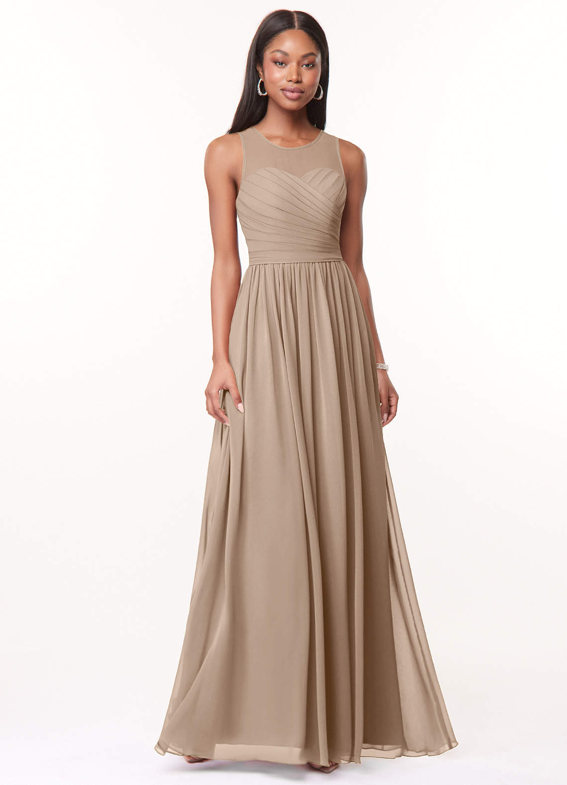 Azazie Nina Bridesmaid Dresses Taupe A-Line Pleated Chiffon Dress image1