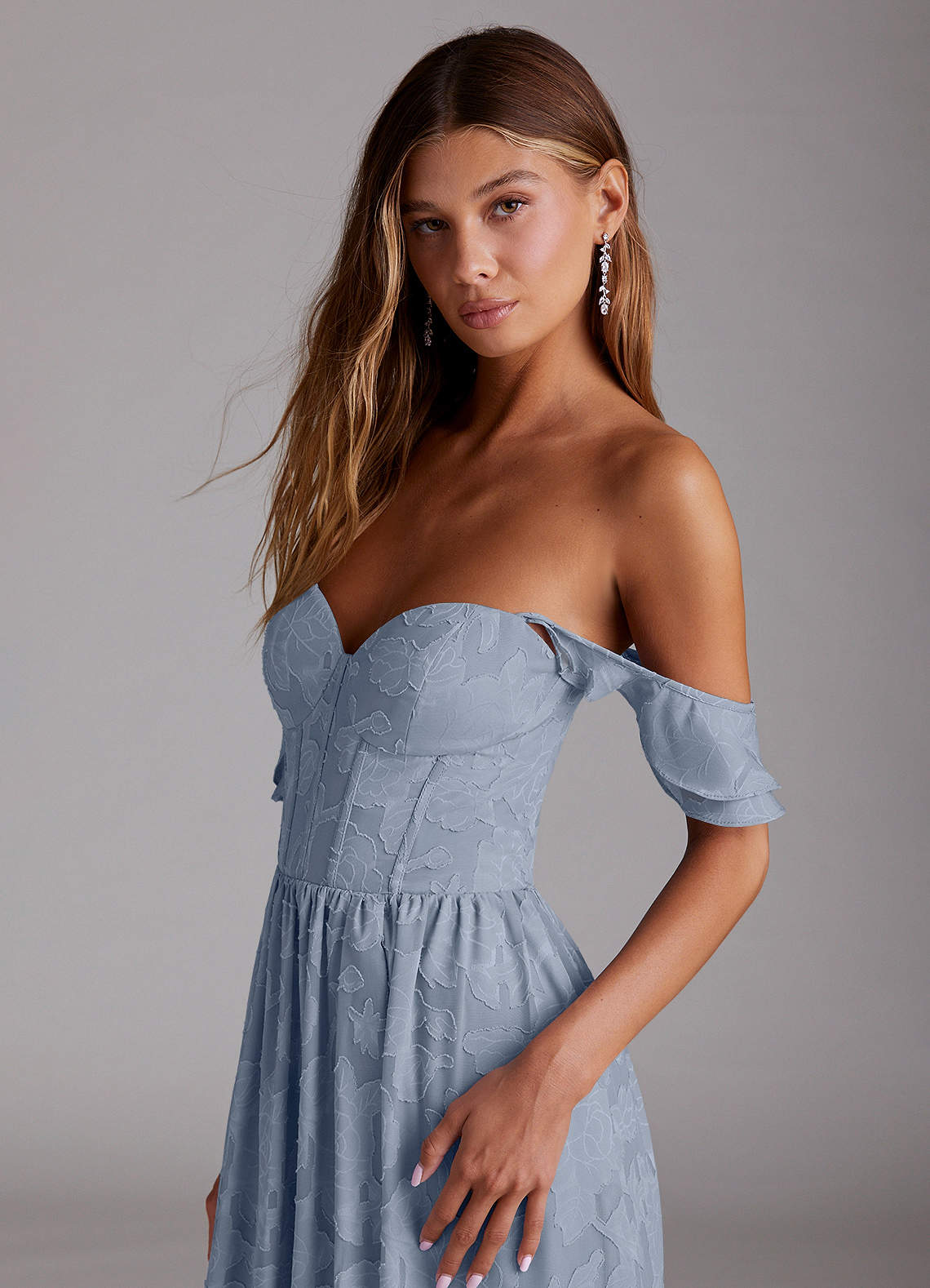 Azazie Plus Size Floor-Length Maxi Dresses Wedding Guest Formal Dresses Sweetheart Ruffles Powder Blue