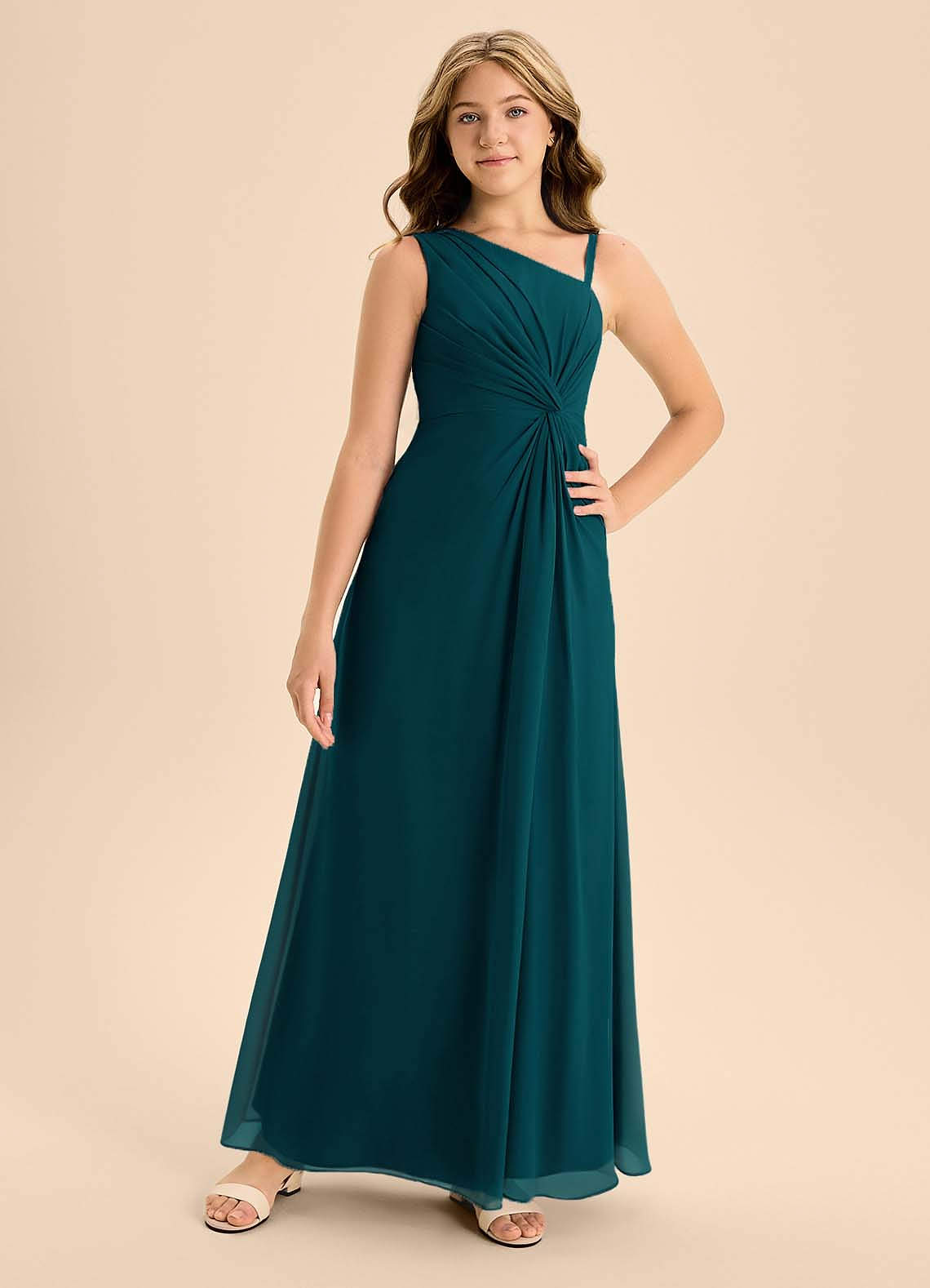 Azazie Brooke Junior Pine A-Line Side Slit Chiffon Dress image3