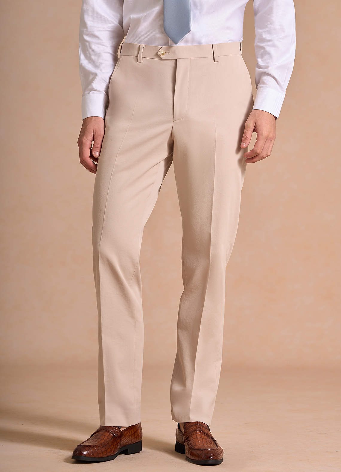 front Carter Tan Cotton Linen Blend Dress Pants