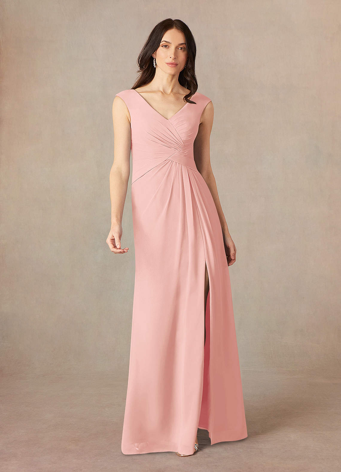 Azazie Sally Mother of the Bride Dresses Rosette A-Line V-Neck Pleated Chiffon Dress image1
