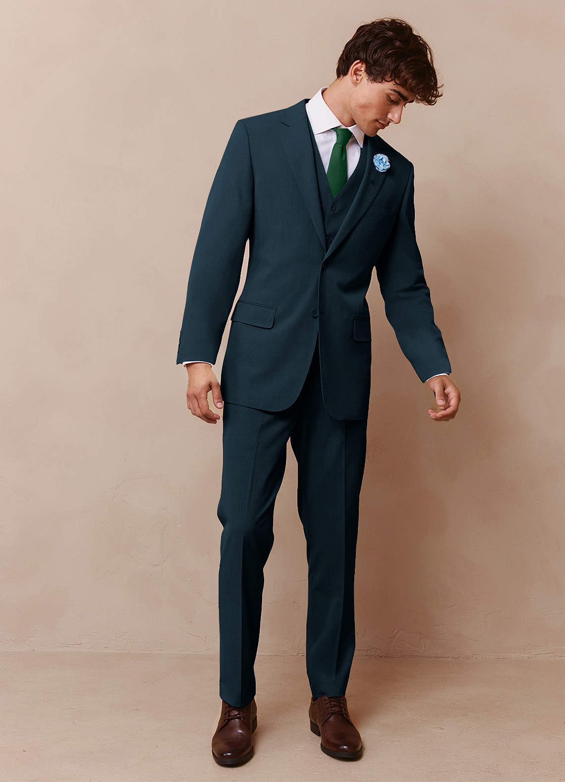 front Savile Teal Wool Blend 3-Piece Suit