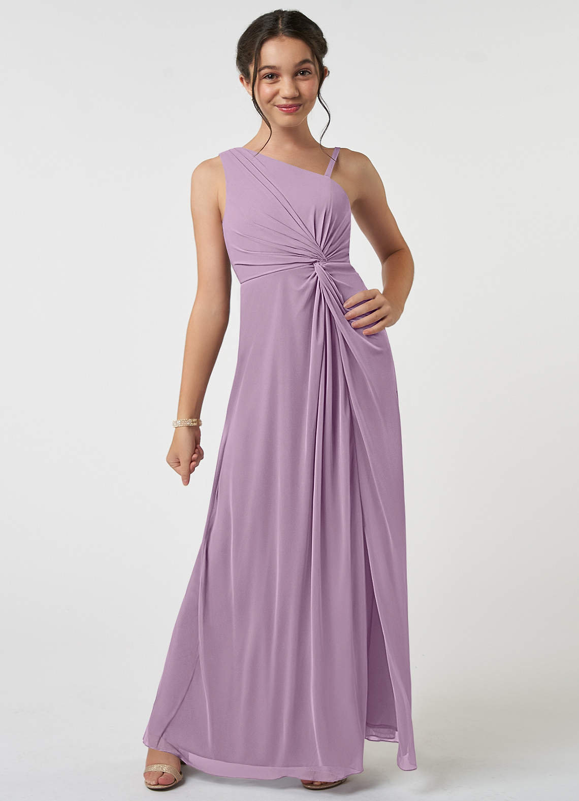 Azazie Brooke Junior Abito A-Line in Maglia Plissettato Glicine image1